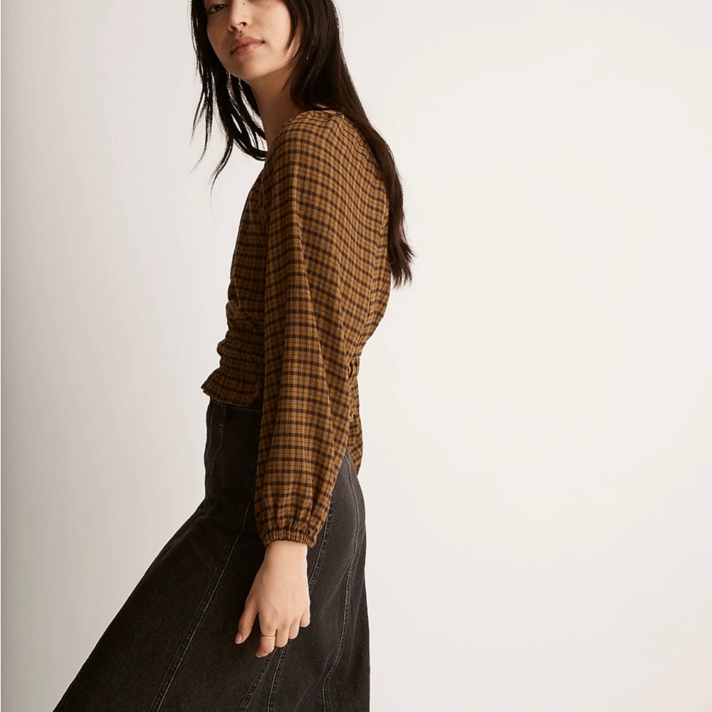 Madewell Tie-Back Cutout Top in Plaid - Picture 3 of 8